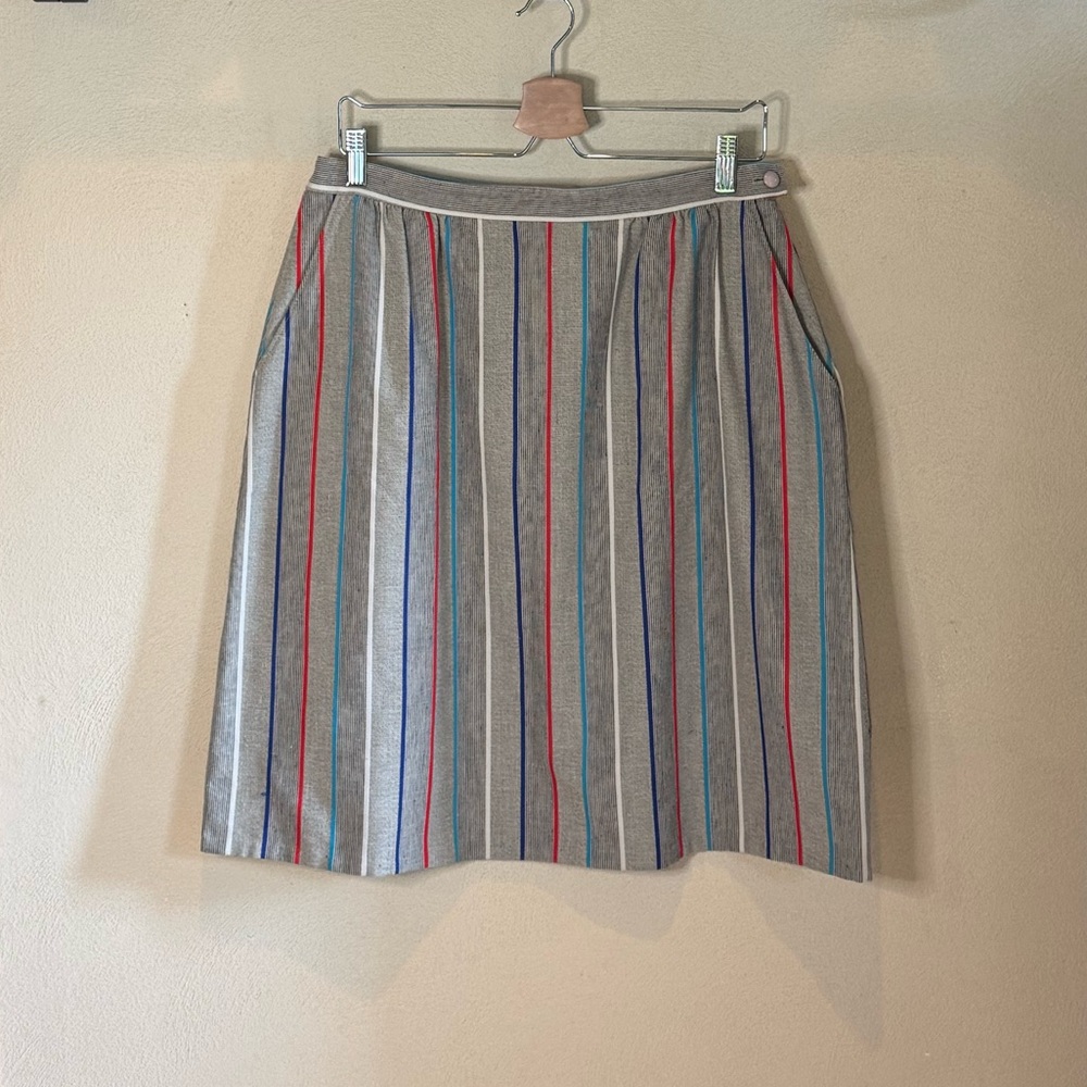 Koret Vintage Cotton Blend Gray Striped Button Closure Pencil Skirt w/ Pockets M